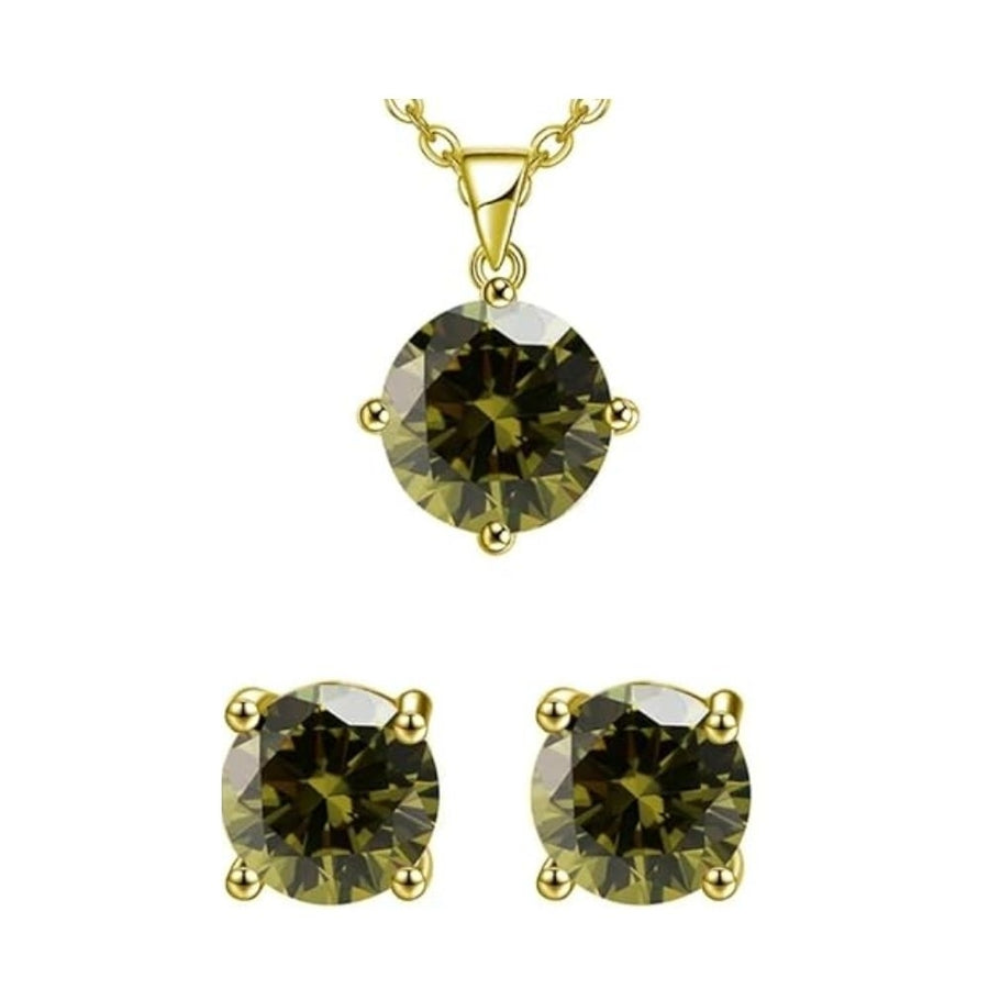 18K Yellow Gold 2ct Peridot Necklace and Earrings Set 18 Inch Gift Boxed Image 1