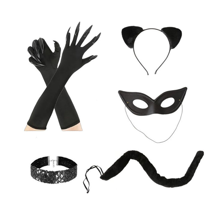 5 Pcs/Set Cosplay Cat Eye Cover Hairband Gloves And Tail Set Halloween Masquerade Performance Prop Wedding Night Slutty Image 4