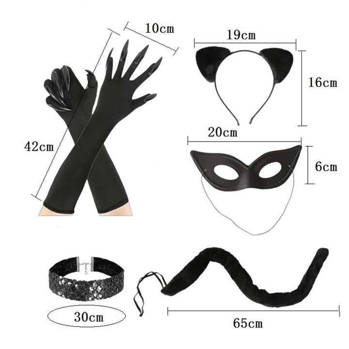 5 Pcs/Set Cosplay Cat Eye Cover Hairband Gloves And Tail Set Halloween Masquerade Performance Prop Wedding Night Slutty Image 6