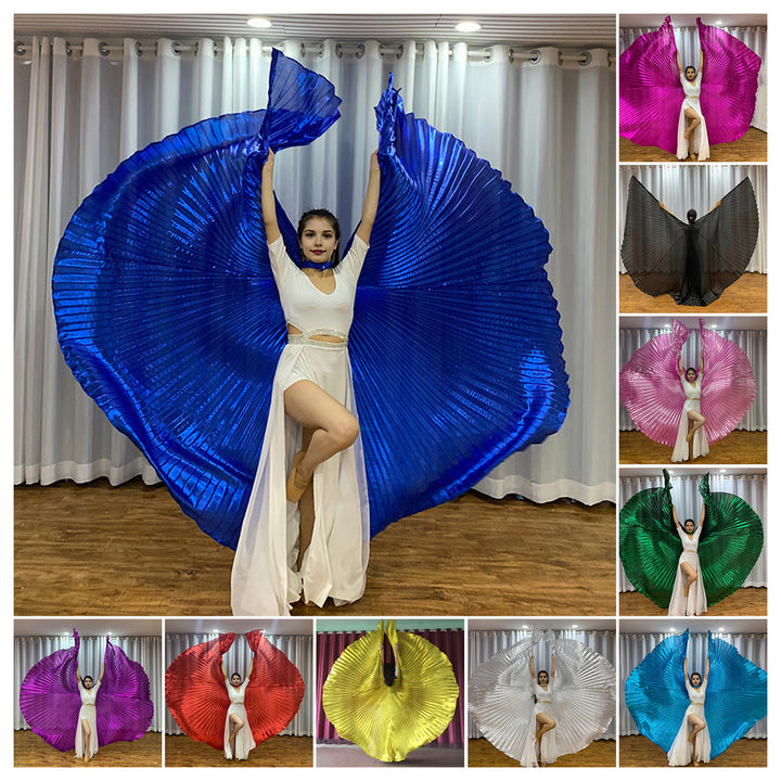 1 Set Performance Cape with Telescopic Rod Belly Dance Wings Egyptian Costume Bright Color Halloween Performance Props Image 1