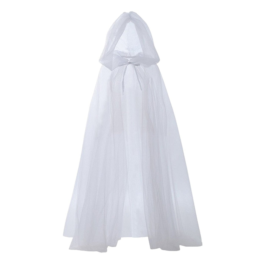 Halloween Cosplay Cloak Ghost Mesh Hooded Drawstring Pleated Floor Length Gothic Medieval Performance Capes Costumes Image 4