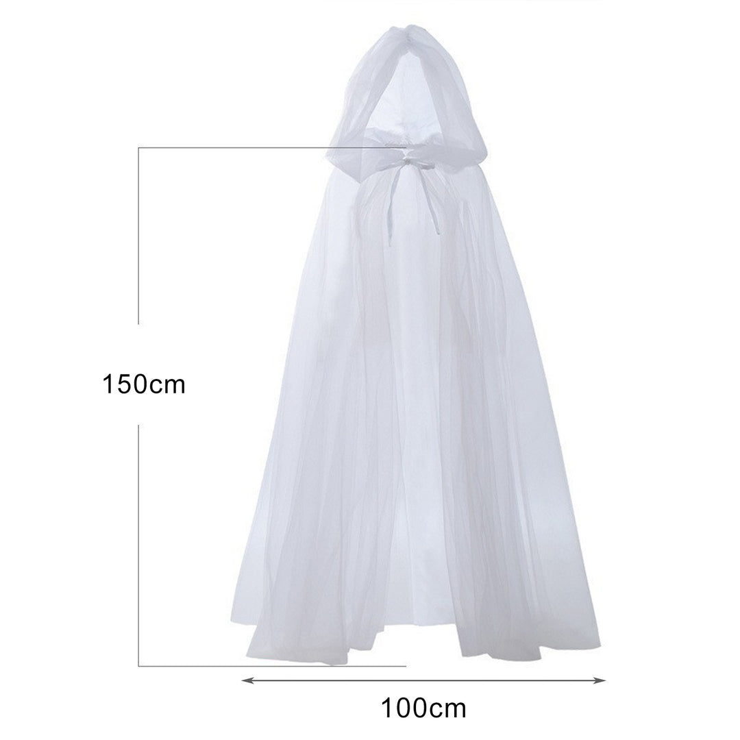 Halloween Cosplay Cloak Ghost Mesh Hooded Drawstring Pleated Floor Length Gothic Medieval Performance Capes Costumes Image 6