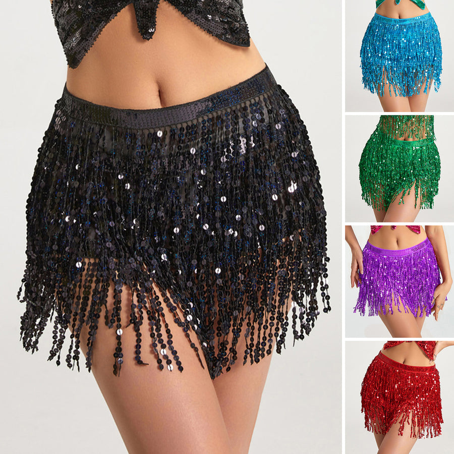 Belly Dance Skirt Sequin Tassel Waist Hip Scarf Exotic Style Tie Up Adjustable Festivel Stage Performance Cosplay Mini Image 1