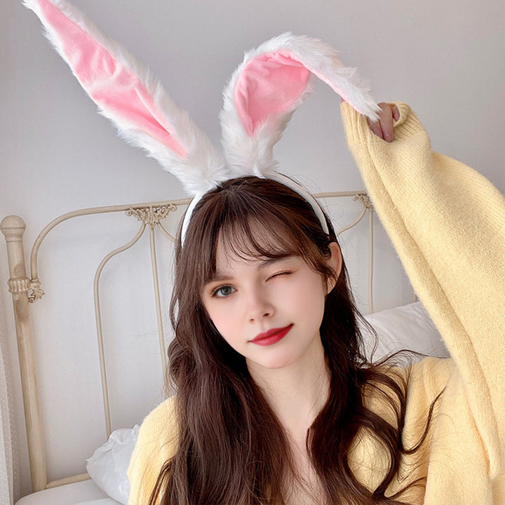 White Bunny Ears Headband Long Plush Rabbit Ear Hair Hoop Halloween Cosplay Costume Accessory Party Wear Image 6