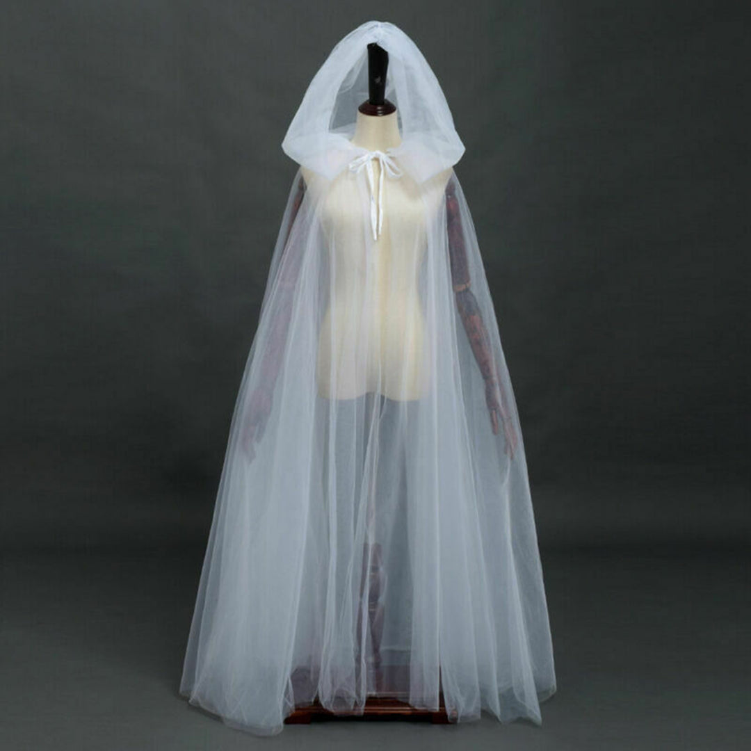 Halloween Cosplay Cloak Ghost Mesh Hooded Drawstring Pleated Floor Length Gothic Medieval Performance Capes Costumes Image 10