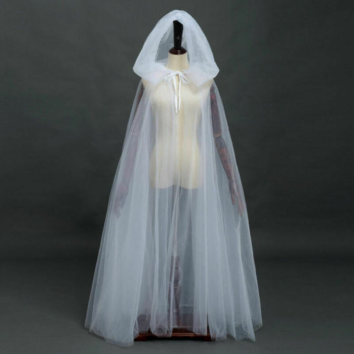 Halloween Cosplay Cloak Ghost Mesh Hooded Drawstring Pleated Floor Length Gothic Medieval Performance Capes Costumes Image 10