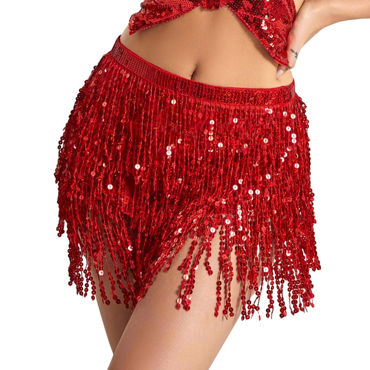 Belly Dance Skirt Sequin Tassel Waist Hip Scarf Exotic Style Tie Up Adjustable Festivel Stage Performance Cosplay Mini Image 4