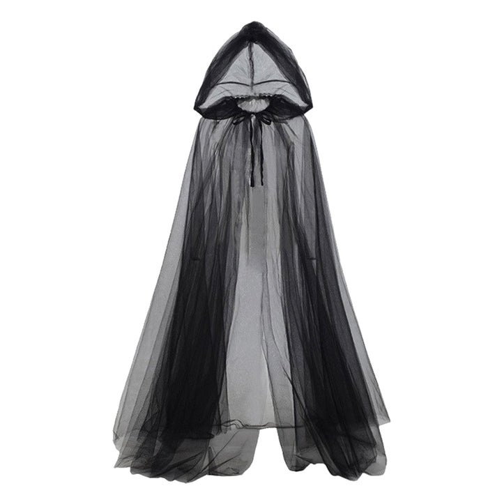 Halloween Cosplay Cloak Ghost Mesh Hooded Drawstring Pleated Floor Length Gothic Medieval Performance Capes Costumes Image 11