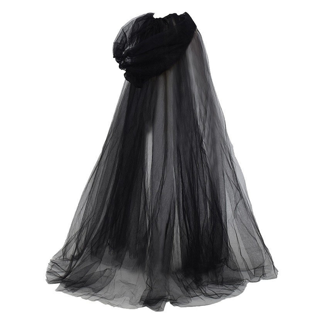 Halloween Cosplay Cloak Ghost Mesh Hooded Drawstring Pleated Floor Length Gothic Medieval Performance Capes Costumes Image 12