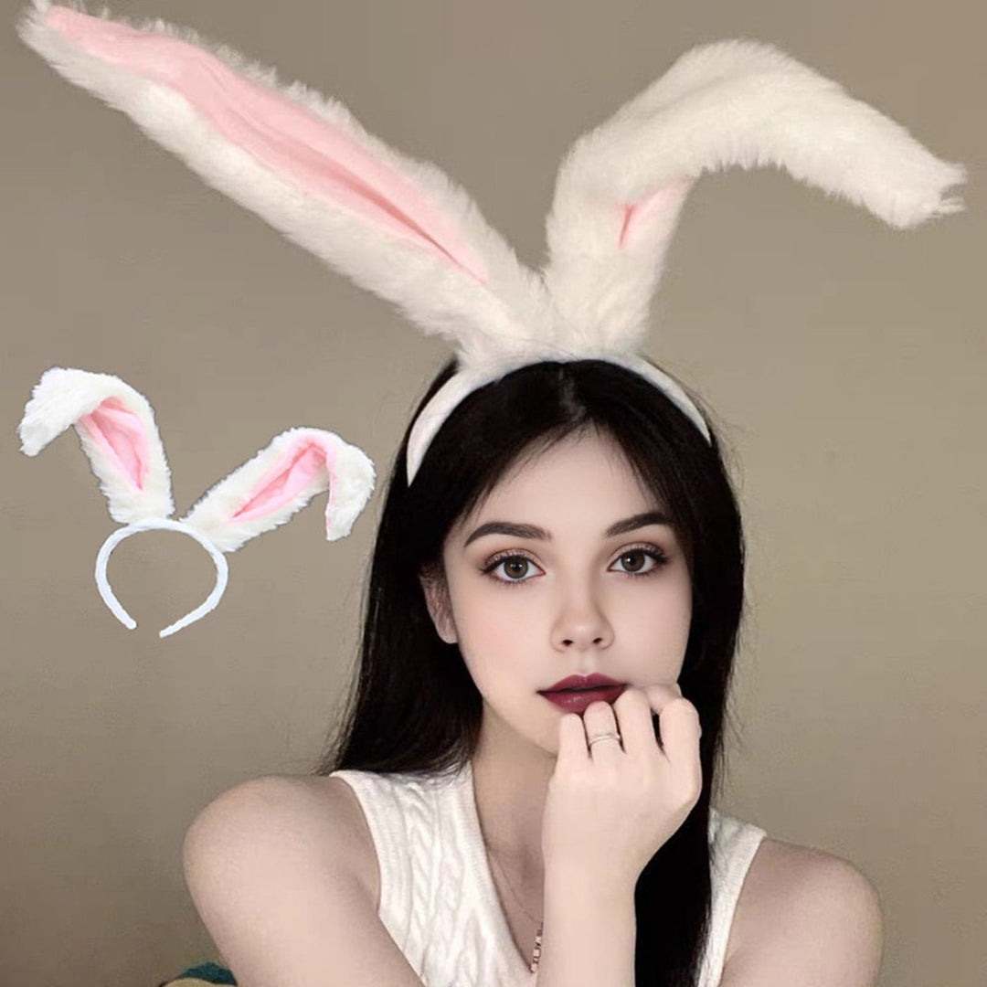 White Bunny Ears Headband Long Plush Rabbit Ear Hair Hoop Halloween Cosplay Costume Accessory Party Wear Image 9