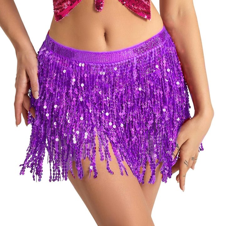 Belly Dance Skirt Sequin Tassel Waist Hip Scarf Exotic Style Tie Up Adjustable Festivel Stage Performance Cosplay Mini Image 6