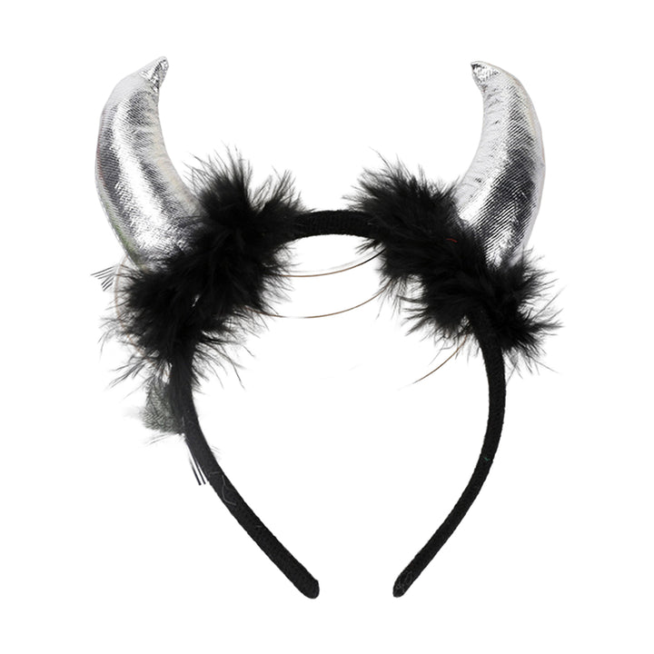 Devil Horn Decor Headband Plush Fabric Handmade Lightweight Elastic Design Hair Hoop Cosplay Parties Halloween Image 2