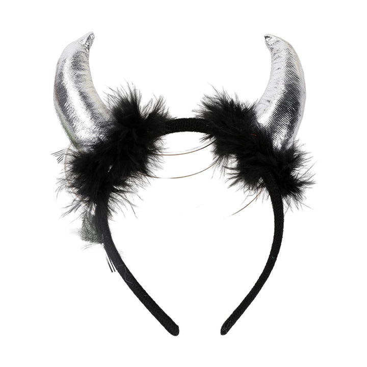 Devil Horn Decor Headband Plush Fabric Handmade Lightweight Elastic Design Hair Hoop Cosplay Parties Halloween Image 1