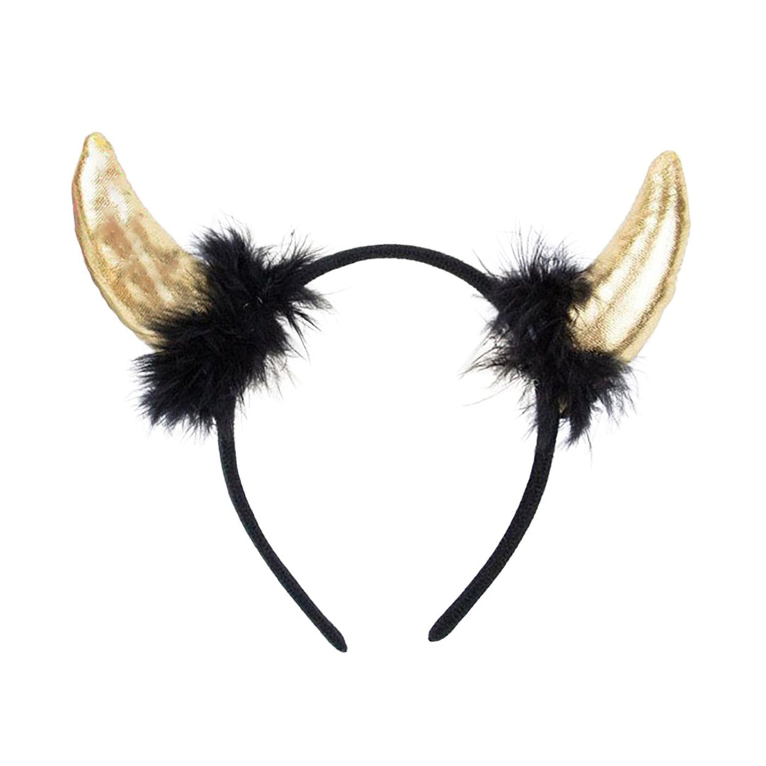 Devil Horn Decor Headband Plush Fabric Handmade Lightweight Elastic Design Hair Hoop Cosplay Parties Halloween Image 3