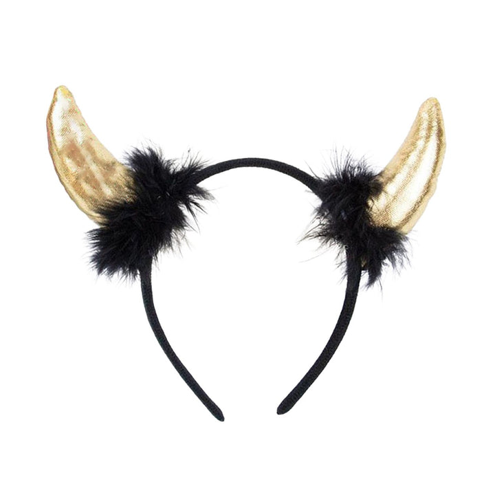 Devil Horn Decor Headband Plush Fabric Handmade Lightweight Elastic Design Hair Hoop Cosplay Parties Halloween Image 1