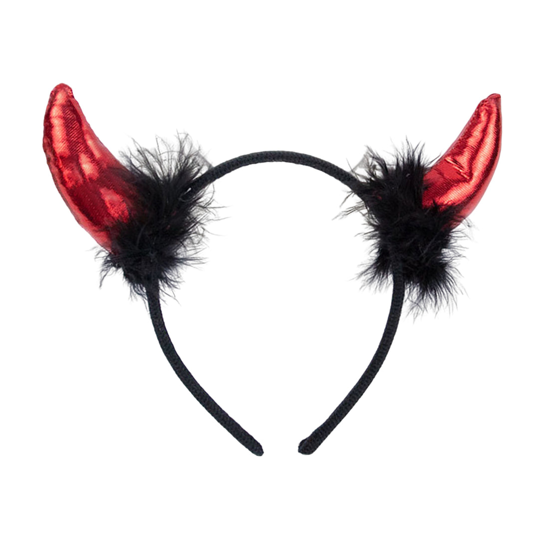 Devil Horn Decor Headband Plush Fabric Handmade Lightweight Elastic Design Hair Hoop Cosplay Parties Halloween Image 6