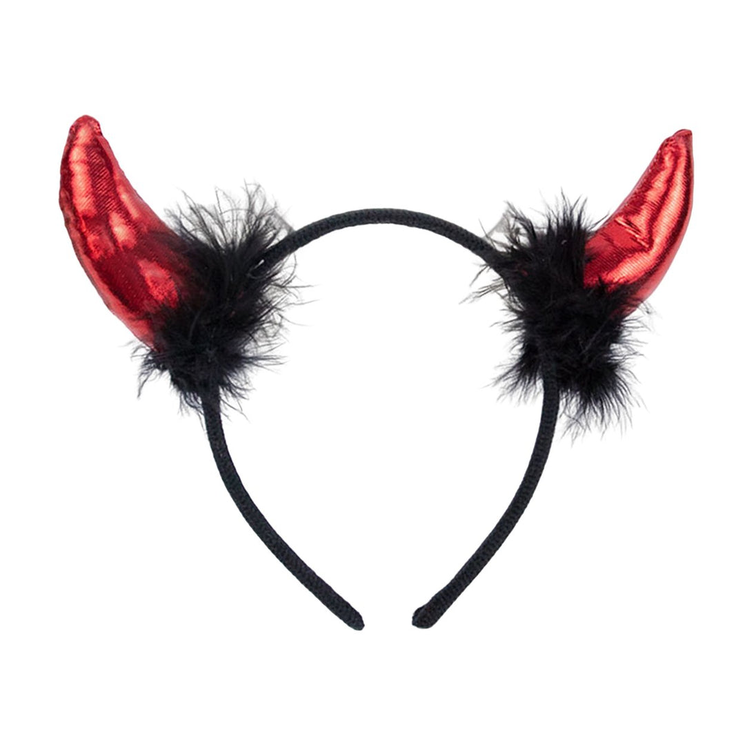 Devil Horn Decor Headband Plush Fabric Handmade Lightweight Elastic Design Hair Hoop Cosplay Parties Halloween Image 1