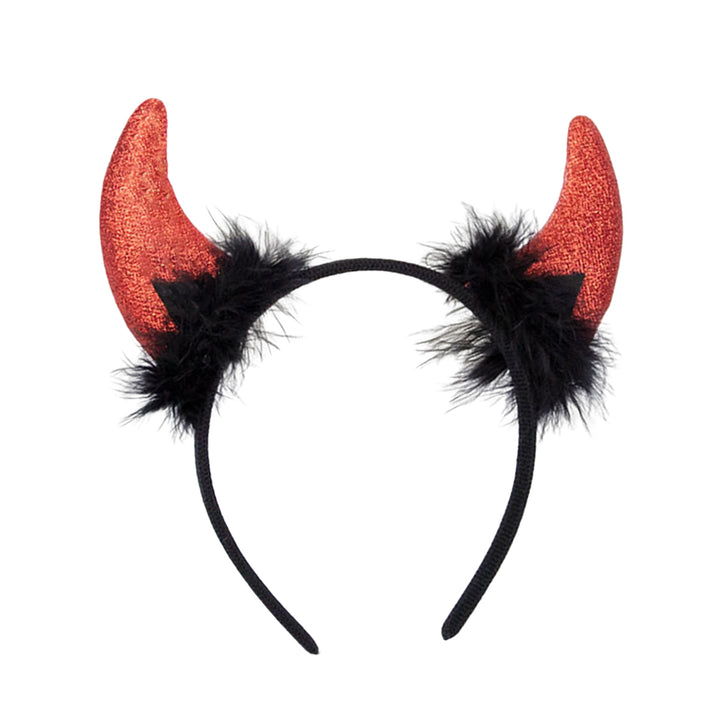 Devil Horn Decor Headband Plush Fabric Handmade Lightweight Elastic Design Hair Hoop Cosplay Parties Halloween Image 7