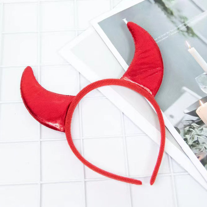 Devil Horn Decor Headband Plush Fabric Handmade Lightweight Elastic Design Hair Hoop Cosplay Parties Halloween Image 9