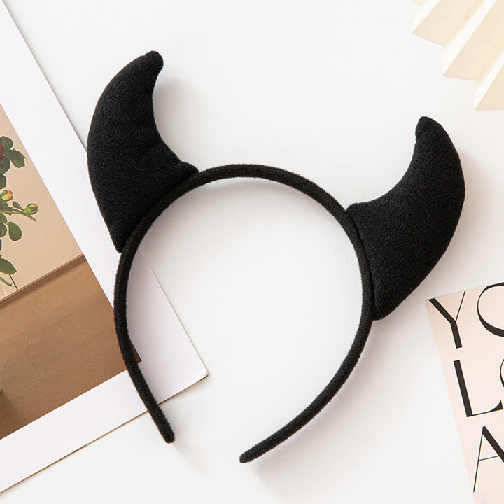 Devil Horn Decor Headband Plush Fabric Handmade Lightweight Elastic Design Hair Hoop Cosplay Parties Halloween Image 10