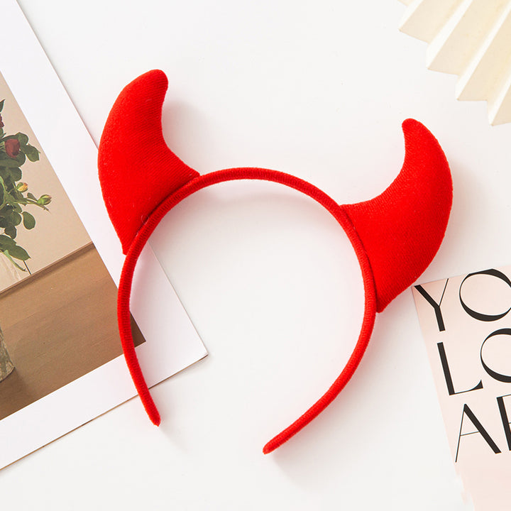 Devil Horn Decor Headband Plush Fabric Handmade Lightweight Elastic Design Hair Hoop Cosplay Parties Halloween Image 12