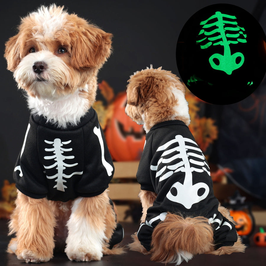 Skeleton Luminous Pet Costume Jumpsuit for Small Medium Dogs Funny Halloween Clothes Apparel Puppy Outfit Cosplay Prop Image 1