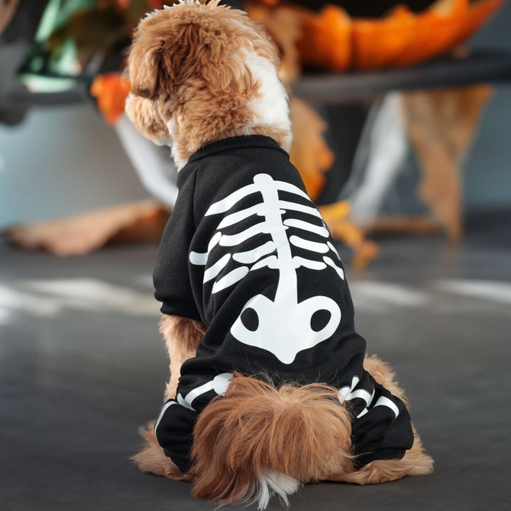 Skeleton Luminous Pet Costume Jumpsuit for Small Medium Dogs Funny Halloween Clothes Apparel Puppy Outfit Cosplay Prop Image 2