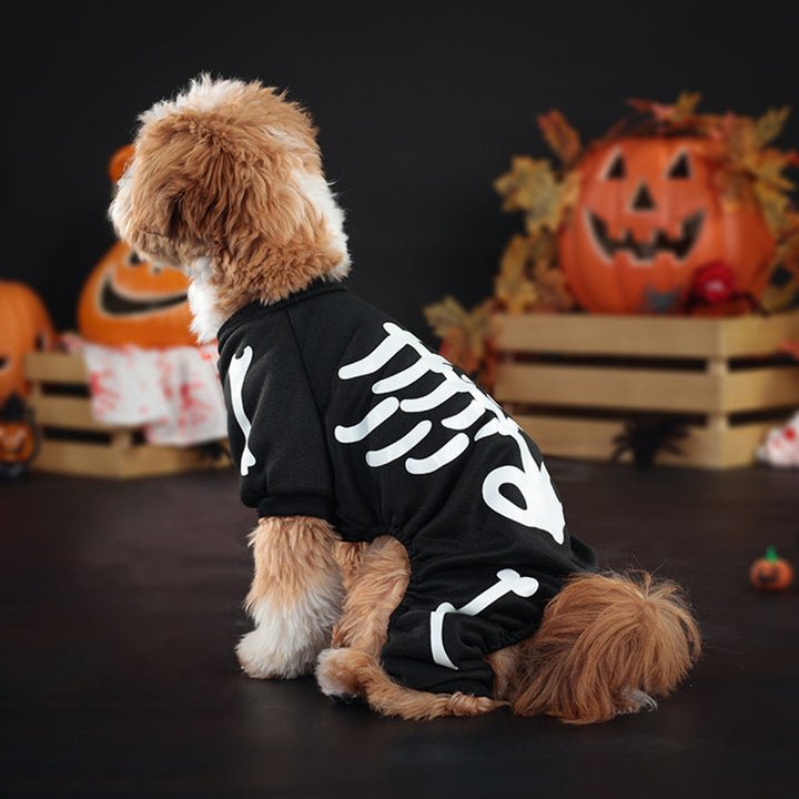 Skeleton Luminous Pet Costume Jumpsuit for Small Medium Dogs Funny Halloween Clothes Apparel Puppy Outfit Cosplay Prop Image 3