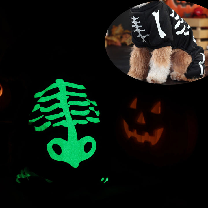 Skeleton Luminous Pet Costume Jumpsuit for Small Medium Dogs Funny Halloween Clothes Apparel Puppy Outfit Cosplay Prop Image 6