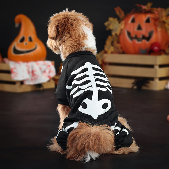 Skeleton Luminous Pet Costume Jumpsuit for Small Medium Dogs Funny Halloween Clothes Apparel Puppy Outfit Cosplay Prop Image 7