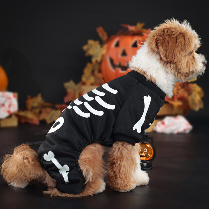 Skeleton Luminous Pet Costume Jumpsuit for Small Medium Dogs Funny Halloween Clothes Apparel Puppy Outfit Cosplay Prop Image 9