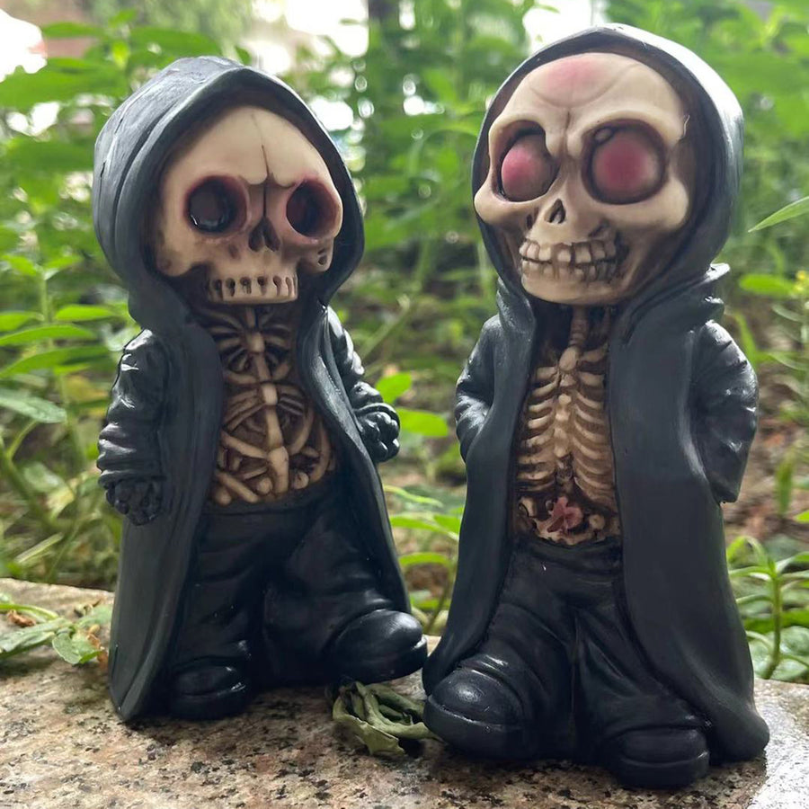 Halloween Black Robe Skeleton Figurine Gothic Death Resin Statue Sculpture Home Office Desktop Bookshelf Decoration Image 1