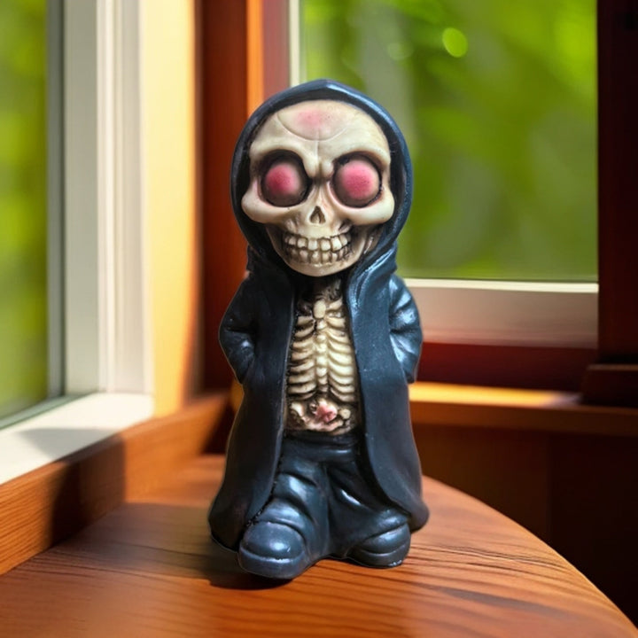 Halloween Black Robe Skeleton Figurine Gothic Death Resin Statue Sculpture Home Office Desktop Bookshelf Decoration Image 6