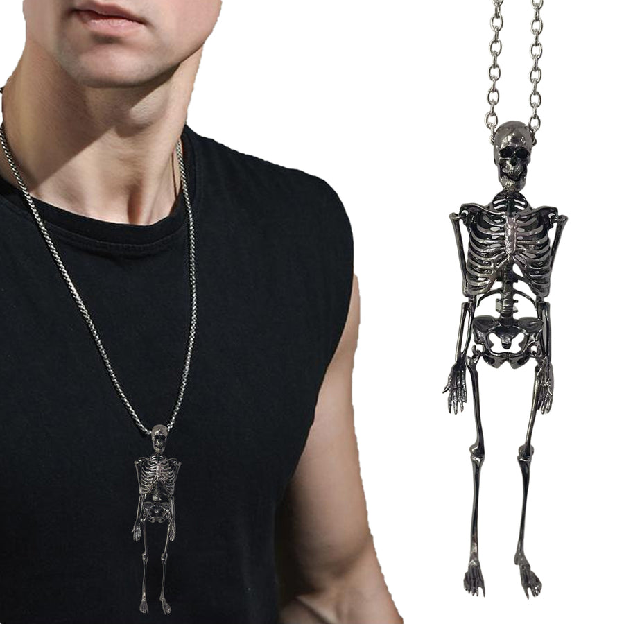 Halloween Skeleton Necklace Movable Joints Gothic Vintage Metal Skeleton Hanging Decoration Chain Pendant Men Women Image 1