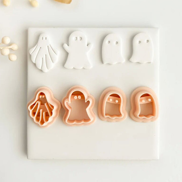 4Pcs Halloween Ghost Cookie Cutters Set Food-Grade Plastic Easy to Use Clean Biscuit Molds for Cake Decoration Image 1