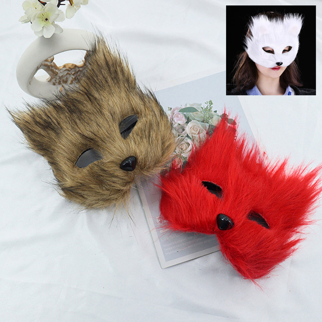 Hairy Fox Face Cushion Half Face Halloween Party Props Masquerade Costume Halloween Cosplay Dance Horror Animal Headgear Image 1