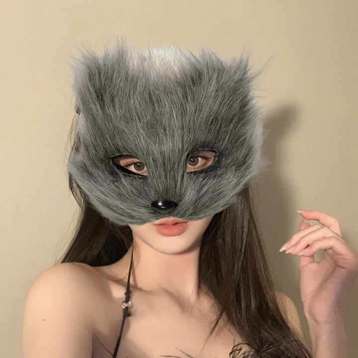 Hairy Fox Face Cushion Half Face Halloween Party Props Masquerade Costume Halloween Cosplay Dance Horror Animal Headgear Image 9