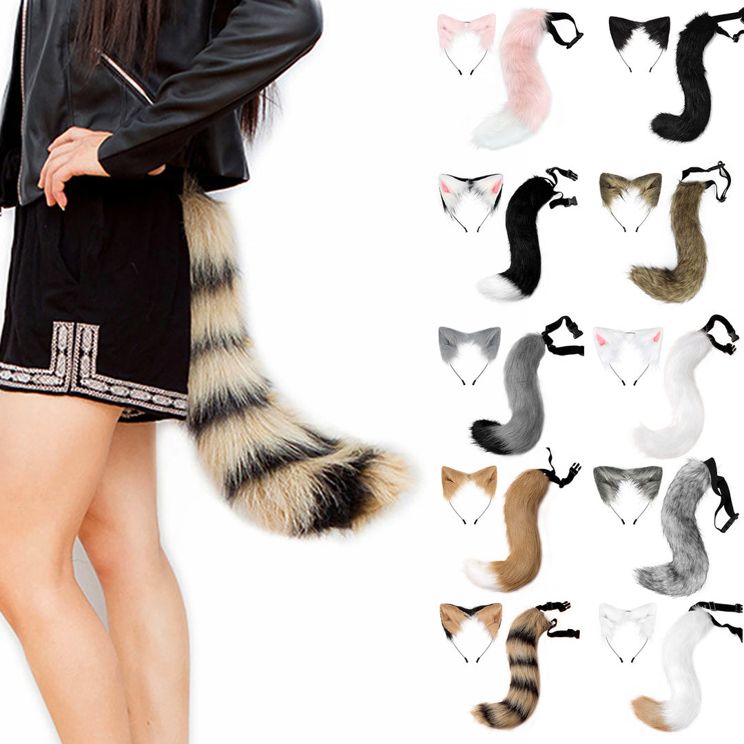 Fox Tail Headdress Handmade Simulated Fox Tail Cat Ear Set Halloween Cosplay Costume Fluffy Fox Tail Accessory Image 1