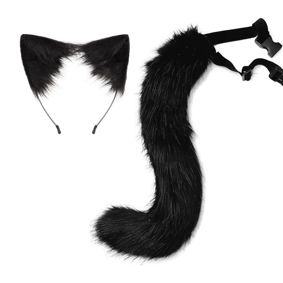 Fox Tail Headdress Handmade Simulated Fox Tail Cat Ear Set Halloween Cosplay Costume Fluffy Fox Tail Accessory Image 1