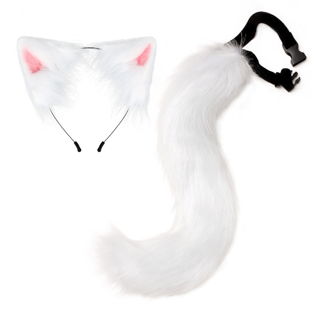 Fox Tail Headdress Handmade Simulated Fox Tail Cat Ear Set Halloween Cosplay Costume Fluffy Fox Tail Accessory Image 3