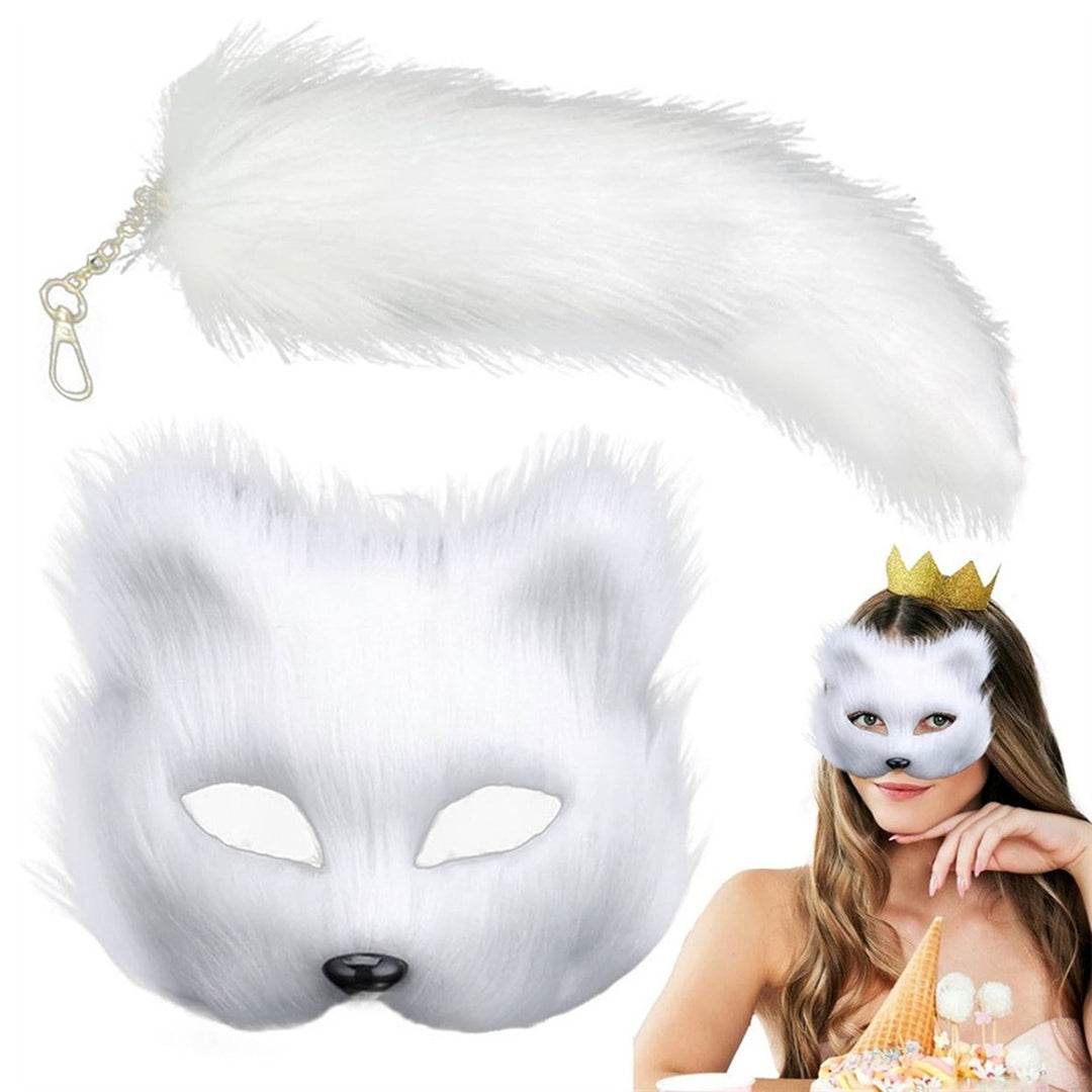 Fox Face Cushion Furry Fox Face Cushion Tail Set Faux faux Costume Accessory for Masquerade Halloween Cosplay Party Image 1