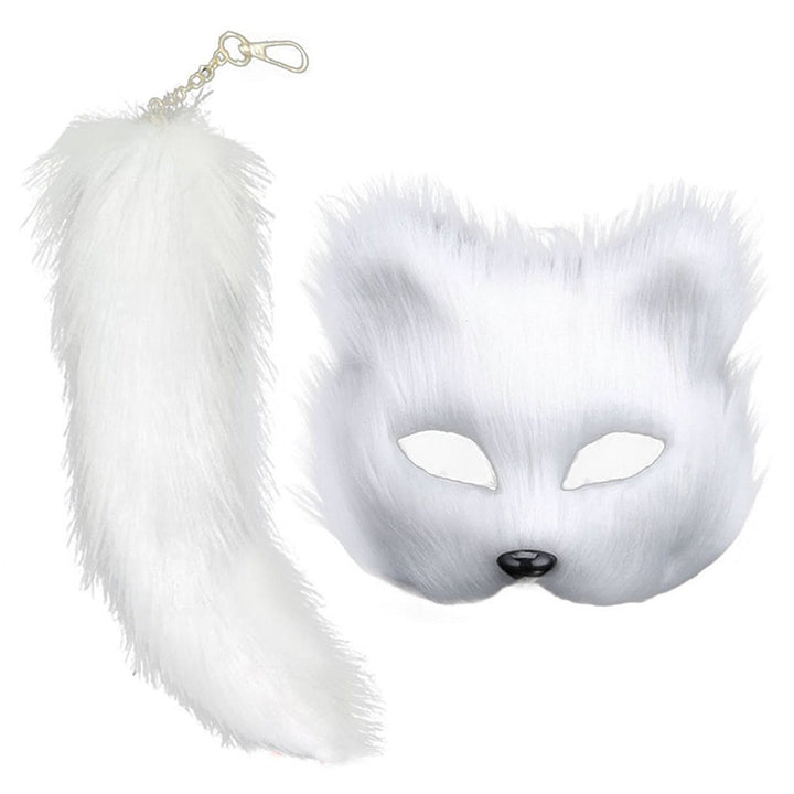 Fox Face Cushion Furry Fox Face Cushion Tail Set Faux faux Costume Accessory for Masquerade Halloween Cosplay Party Image 3