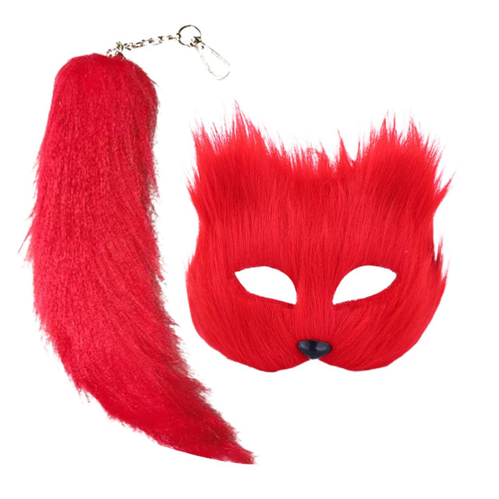 Fox Face Cushion Furry Fox Face Cushion Tail Set Faux faux Costume Accessory for Masquerade Halloween Cosplay Party Image 4