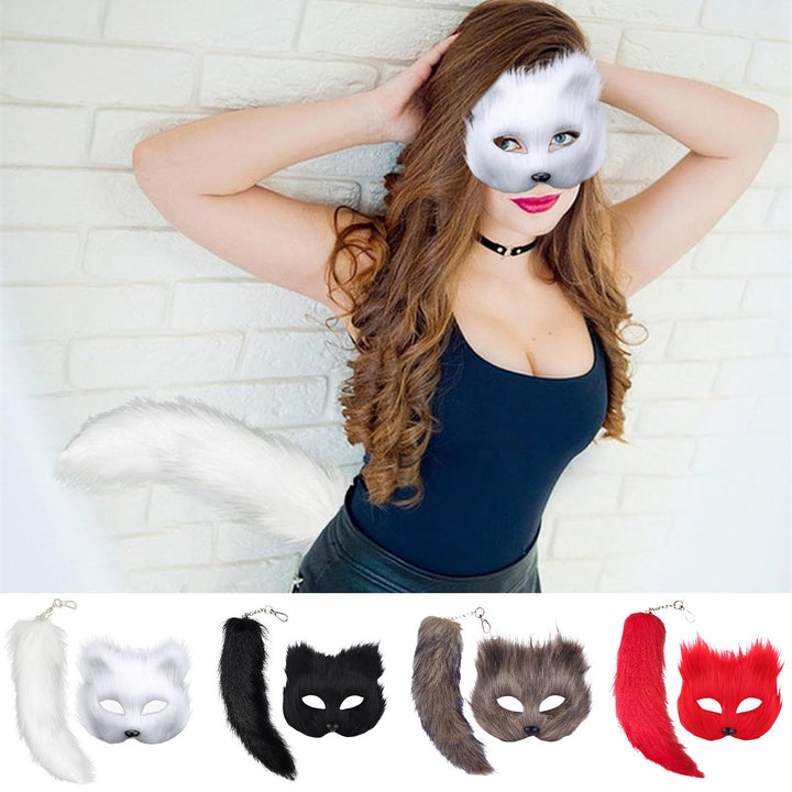 Fox Face Cushion Furry Fox Face Cushion Tail Set Faux faux Costume Accessory for Masquerade Halloween Cosplay Party Image 6