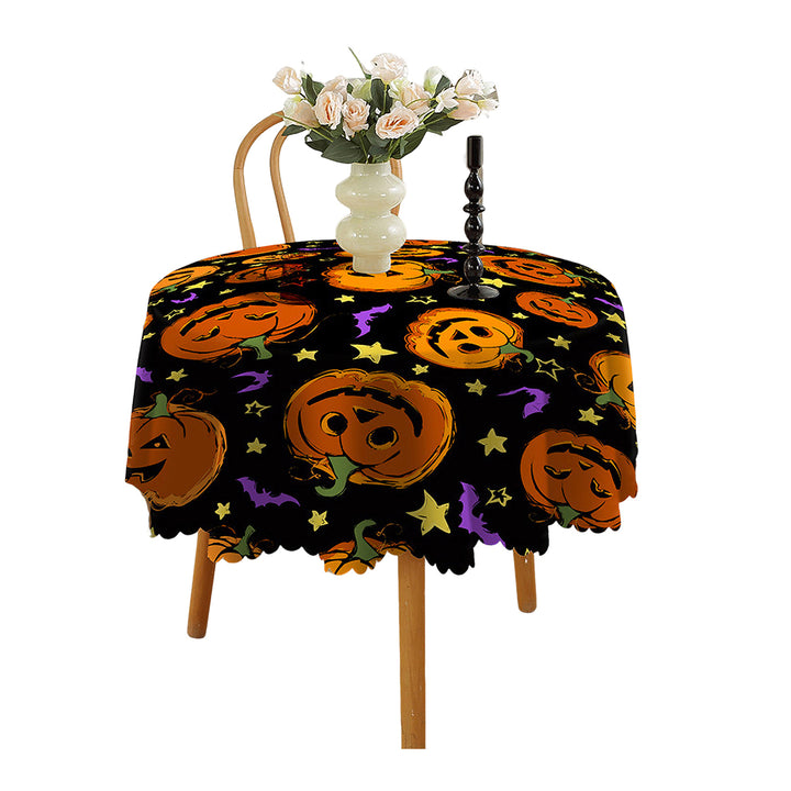 Halloween Table Cloth Spider Web Pumpkin Witch Print Flower Edge Round Shape Easy Care Table Protection Banquets Party Image 4