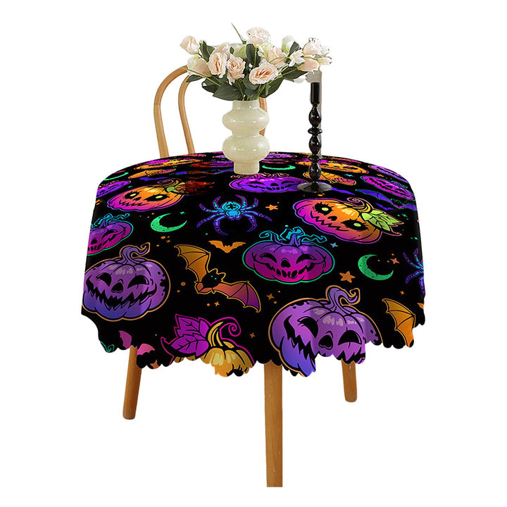 Halloween Table Cloth Spider Web Pumpkin Witch Print Flower Edge Round Shape Easy Care Table Protection Banquets Party Image 1