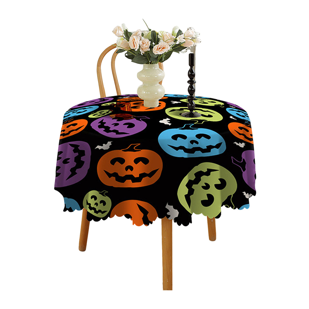 Halloween Table Cloth Spider Web Pumpkin Witch Print Flower Edge Round Shape Easy Care Table Protection Banquets Party Image 8