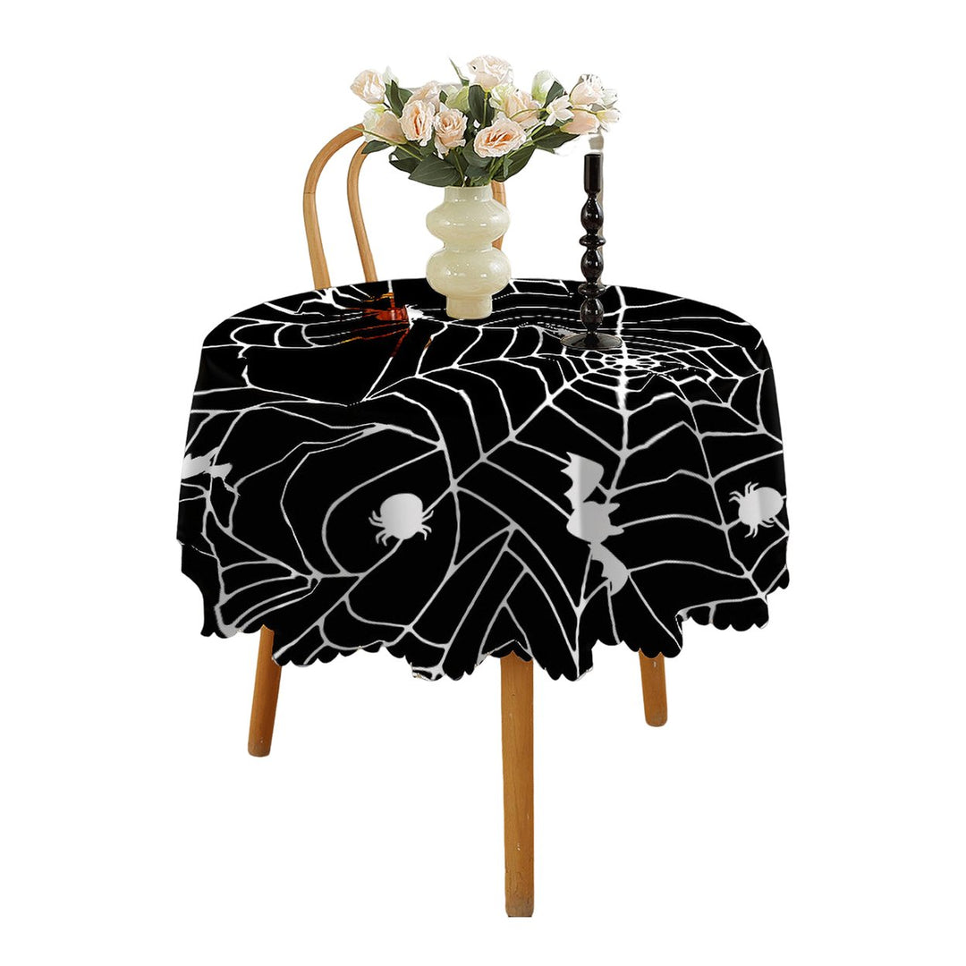 Halloween Table Cloth Spider Web Pumpkin Witch Print Flower Edge Round Shape Easy Care Table Protection Banquets Party Image 9