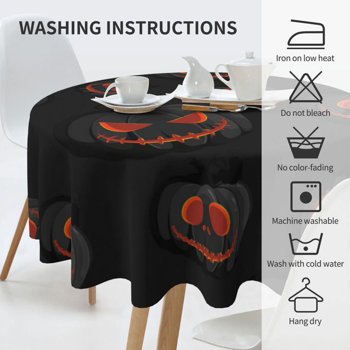 Halloween Table Cloth Demon Pumpkin Print Dark Style Round Shape Easy Care Table Protection Banquets Party Decoration Image 1