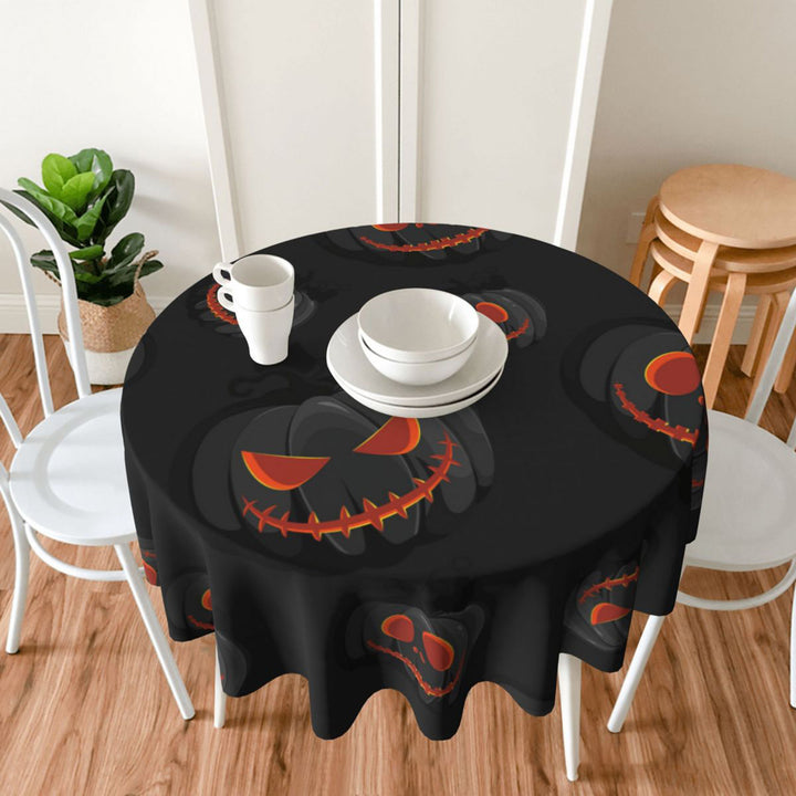 Halloween Table Cloth Demon Pumpkin Print Dark Style Round Shape Easy Care Table Protection Banquets Party Decoration Image 2